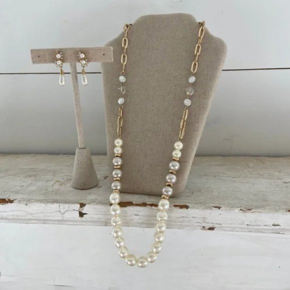 Paperclip Necklace Gold Tone Pearls Brand New AND Pearl Earrings Bundle Jewelry - Picture 7 of 13